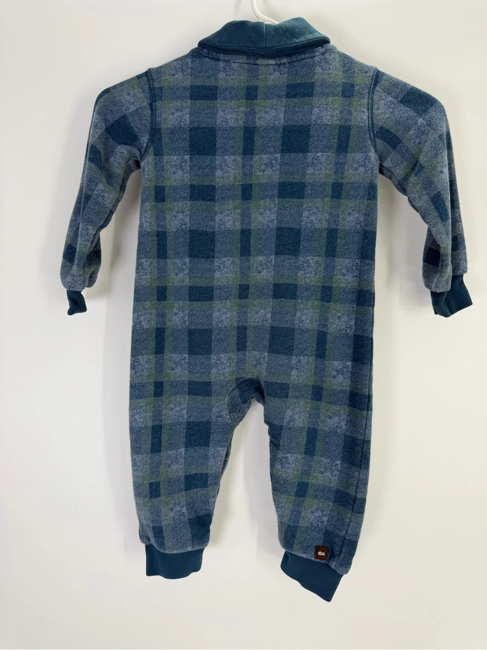 Tea Collection Kids Blue Green One Piece Long Sleeve Plaid Jumpsuit Size 18-24 M